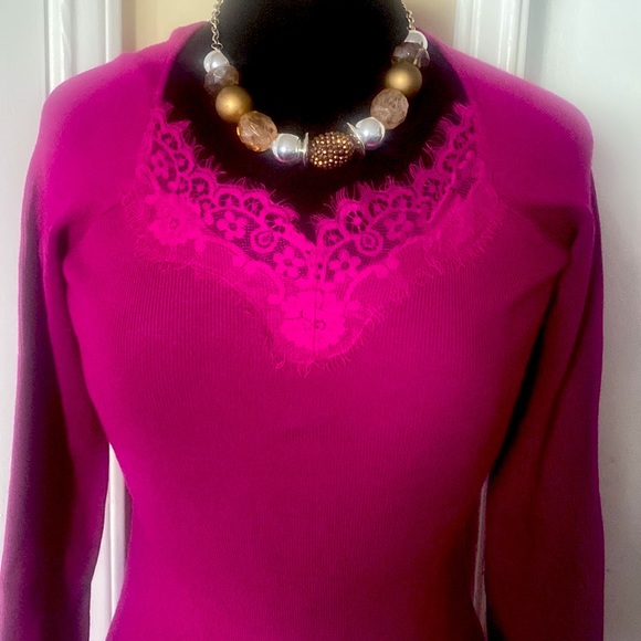 New Item: Sophia Vergara NWT pink sweater long sleeves lace trim dress s… - Picture 2 of 5